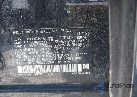 2024 Honda Hr-V Awd Sport/Awd Sport W/O Bsi z USA, uszkodzony, nr VIN 3CZRZ2H50RM750804